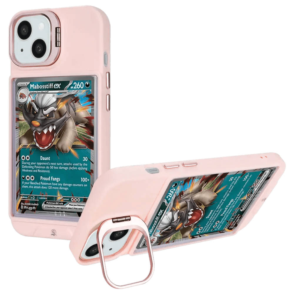 Sleek and durable iPhone 14 case in pink, featuring a transparent card display.