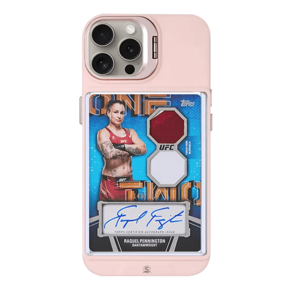 Durable and elegant pink iPhone 14 Pro Max case with a practical card storage feature.