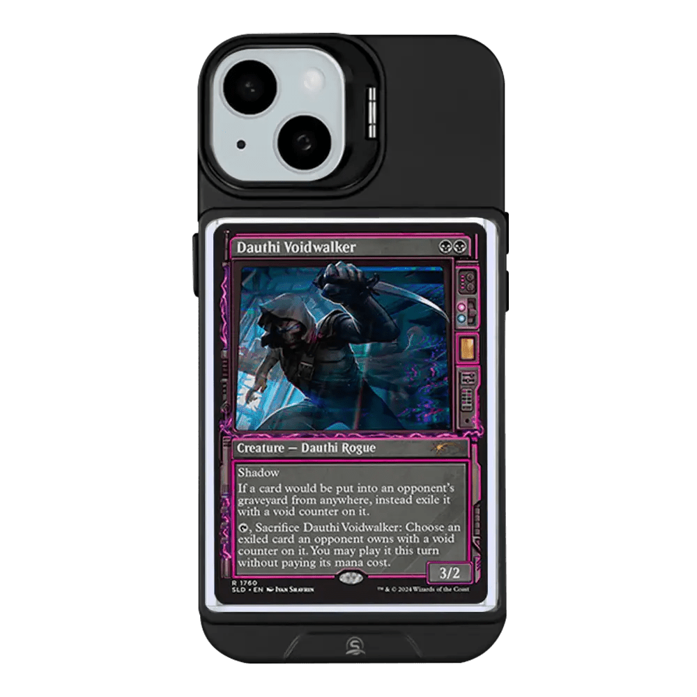 Sleek black iPhone 15 Plus case with a convenient card slot for everyday use.